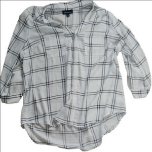 Chic White and Black Plaid Button Down Shirt